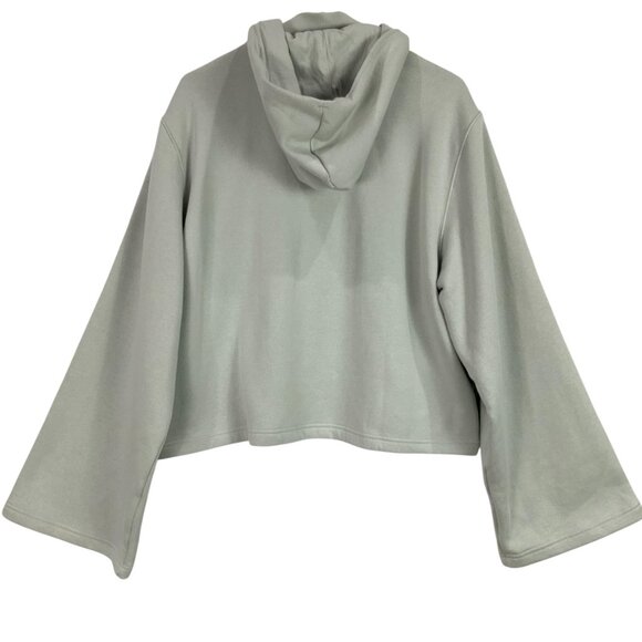 Adidas Cropped Hoodie Green Quarter Zip Logo Pullover Size XL Long Flare Sleeves - Picture 5 of 8